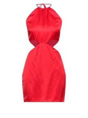 Satin Red Halter Cutout Mini Dress